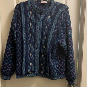 Women's Irish Wool Blue Patterned Sweater